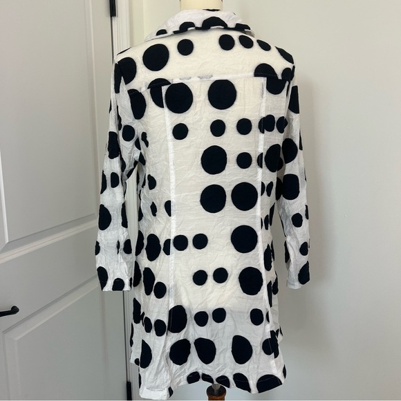 YUSHI Women’s Crinkle Print JACKET Black White Polka Dot ART TO WEAR Sz M - Picture 7 of 15